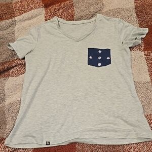 ❤️10/$13 Gray V-Neck T-Shirt with Navy Baseballs Pocket